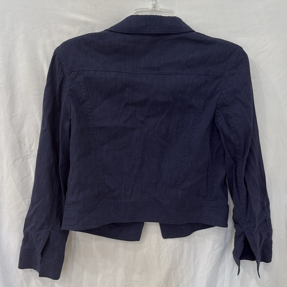 Theory Classic Navy Blue linen viscose zip blazer jacket sz small - Picture 4 of 6